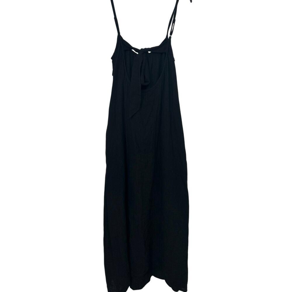 Sol Angeles Black Cotton Gauze Maxi Dress Open Back Beachy Minimalist Resort M/L - Picture 3 of 12